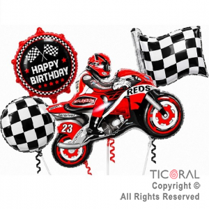 SET DE GLOBOS METALIZADO MOTO CARRERA 4 UNIDADES